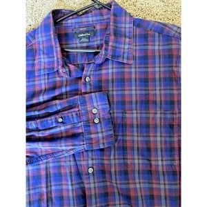 Liz Claiborne Men's Shirt Size 3XLT  Long Sleeves Button Up Cotton RedBlue Plaid
